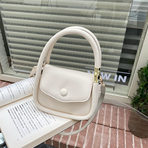 Women's Off White Mini <b>Square</b> Crossbody Bag 7 Inch Magnetic Buckle Soft Handle Solid Color Normcore Minimalist Style - Product Image 1