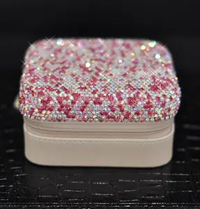 Fancy Glitter Rings Earrings Necklace Storage Case With Diamond Mini Portable Travel Jewelry Box Organizer For Women Girls