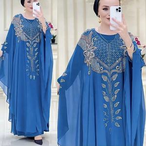 Plus Size African Dresses for Women Diamond Crystal Chiffon Ankara <strong>Dashiki</strong> 2 Piece Set Outfits Dubai Kaftan Abaya Robe - Product Image 3