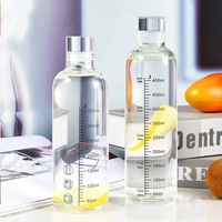 Bouteille d'eau en verre borosilicate haute résistance avec logo personnalisé, faible MOQ, avec marqueur de temps et étui, 500ml/750ml, style classique, cadeaux d'affaires