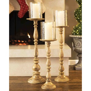 Lot de 3 bougeoirs en bois de mangue à vendre pour bar et restaurants à domicile - Product Image 1