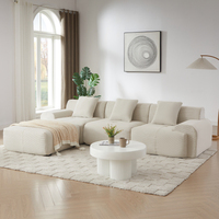 Modernes Mid-Century L-förmiges Modulares Ecksofa Wohnzimmer Cord-Polsterung Weiß Übergroßes 3-Sitzer Tiefsitz-Schlafsofa