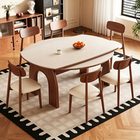 Table à manger en bois massif de style français avec plateau en granit - luxueuse, moderne, minimaliste, extensible, double fonction ronde et carrée