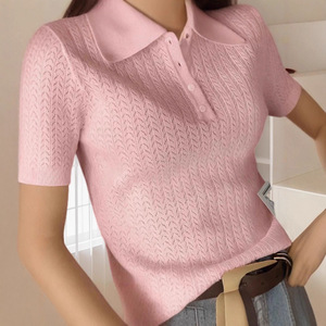<span class=keywords><strong>Camiseta</strong></span> de Verano de Estilo Europeo y Americano para Mujer, Informal, de Punto Calado, de Manga Corta - Product Image 4