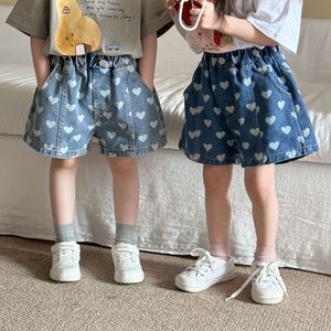 Pantalones Cortos Vaqueros de Verano 2026 para Niñas, con Estampado de Corazones, para Niñas y Niños, Atuendo de Verano, Pantalones Cortos Casuales Holgados para Bebés - Product Image 1