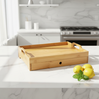 Plateau de service en bambou personnalisable avec logo, multifonctionnel, à double couche, avec poignée et tiroir coulissant, pour le petit-déjeuner, la cuisine et le salon