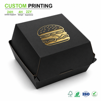Boîte à hamburgers de luxe noire mate personnalisée avec impression dorée et fermeture à clip pour la restauration rapide et l'emballage à emporter – Vente en gros pour fabricants