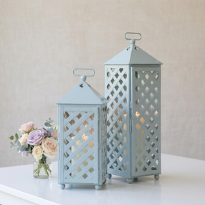 Latest Lattice Mesh Style Metal <b>Candle</b> Lanterns in Different Colors and Sizes for Home & Patio Decoration - Product Image 1