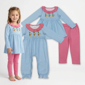 ชุดเสื้อแขนยาวลายปักลายเป็ดสำหรับเด็กผู้หญิงและกางเกงสีชมพู - Product Image 1