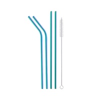 Ensemble de pailles réutilisables écologiques en acier inoxydable 304 avec brosse de nettoyage, pailles à boire en métal personnalisables avec logo pour jus et cocktails