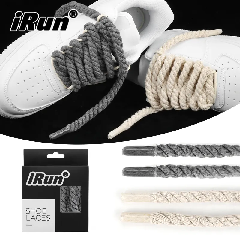 IRun Cotton Weaving Style Twisted Rope Shoelaces Canvas Beige Pink Shoes Laces 10mm Round Thick TWIST Laces For Sneakers