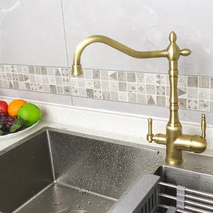 Vintage Kitchen Sink Lavatório Misturador De Água Tap Antique Swivel Spout Purificador De Água Torneira Para Cozinha