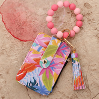 Dompet Gantungan Kunci Gelang Manik Silikon Motif Ceri 2026, Dompet Wanita Motif Bunga Tanaman, Tas Dompet untuk Wanita untuk Penggunaan Sehari-hari