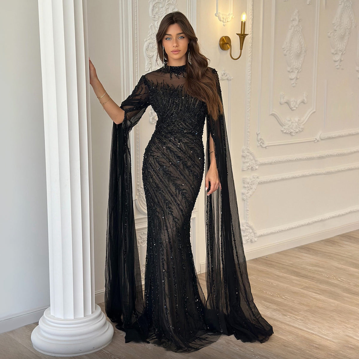 black evening gown wedding gues