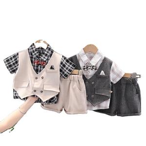 새로운 스타일 아기 남자 정장 세트 반팔 나비넥타이 셔츠 반바지 - Product Image 1