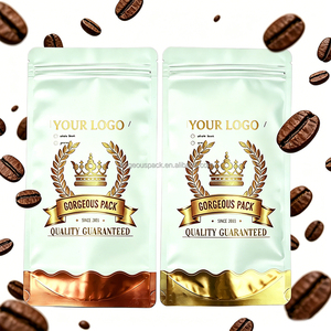 ถุงกาแฟแบบตั้งได้ ก้นแบน ผลิตจากอลูมิเนียมฟอยล์และพลาสติก ปิดผนึกได้ พร้อมซิปล็อค พิมพ์ลายตามสั่ง ปั๊มฟอยล์ทอง - Product Image 4
