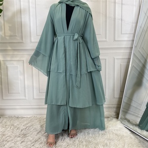 3 Layer Chiffon Solid Open Abaya Kimono Dubai Turkey <b>Kaftan</b> Cardigan Muslim Dresses for Women Islamic Clothing (1896# ) - Product Image 3
