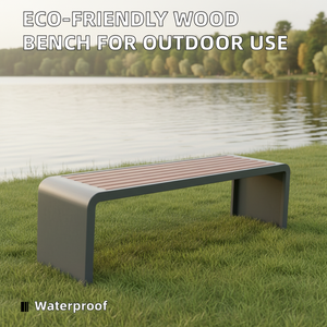 Banc public extérieur écologique en bois massif et métal, résistant à l'eau, pour patio, <span class=keywords><strong>jardin</strong></span>, parc - Product Image 4