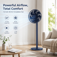 Ventilateur Circulateur 7 Pales 2-en-1 (Table et Sol) 12 Pouces avec Télécommande Infrarouge 3D, Hauteur au Sol de 950 mm et Oscillation à 60, 90, 120 Degrés