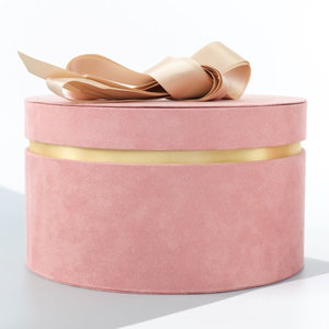 Bán buôn kẹo cưới sô cô la bao bì hộp và da lộn màu hồng Bộ hình trụ hộp quà tặng với Ribbon - Product Image 1