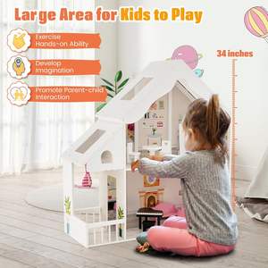 Set <span class=keywords><strong>Giocattolo</strong></span> Educativo in Legno 2-in-1 con Casa a Due Piani e 8 Pezzi di Mobili per Bambini Unisex, Fatto a Mano - Product Image 5