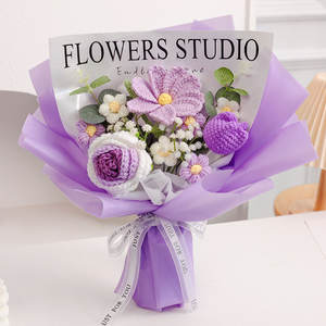 Bouquet <span class=keywords><strong>di</strong></span> Rose Artificiali in <span class=keywords><strong>Lana</strong></span> Lavorata a Mano, Fiori Misti Geshang all'Uncinetto, Rosa, Viola, Blu per Decorazioni ad Arco <span class=keywords><strong>di</strong></span> San Valentino - Product Image 3