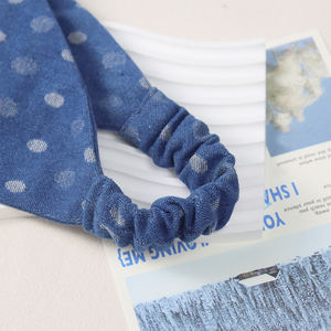ربطات رأس عالية الجودة من قماش الدنيم القطني الأزرق المقاوم للاهتراء مثلث سادة سادة مرنة من الدنيم بنقاط البولكا - Product Image 4