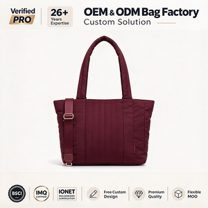 Bolso Tote de Nailon Lavado Acolchado Color Borgoña, Gran Capacidad, Ajustable, para Uso Diario, para Mujer, Diseño Personalizado, Venta al Por Mayor, BSCI - Product Image 1