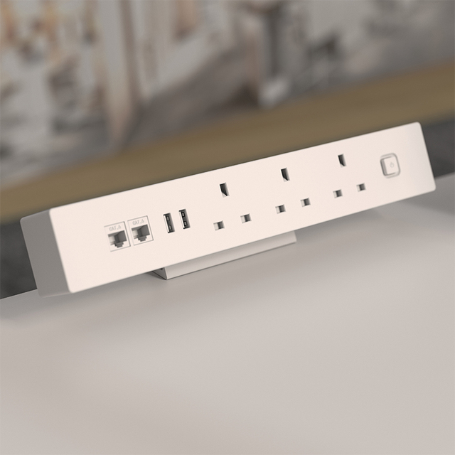 JOYE 10A UK Plug with Socket Surge Protector Power Strip with USB a Ports Removable Desk Edge Clamp 1.8m Cable