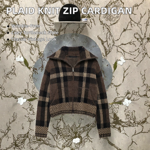 เสื้อคาร์ดิแกน/เสื้อเชิ้ตแขนยาวคอเต่าลายสก็อตสไตล์วินเทจสำหรับผู้หญิง ผ้าถักเนื้อนุ่ม ไม่ยับง่าย เหมาะสำหรับใส่ลำลองช่วงฤดูใบไม้ร่วง - Product Image 2