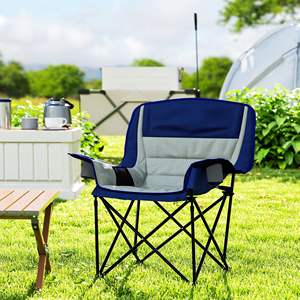 Chaise de camping pliable portable en tissu Oxford gris avec cadre en aluminium, porte-gobelets et poches latérales pour utilisation en extérieur et dans le jardin - Product Image 3
