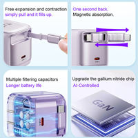 Chargeur GaN K62 67W avec câble Type-C rétractable, PD3.0 QC3.0 PPS, double port, pliable, voyage, OTP, charge rapide pour téléphone, tablette, ordinateur portable