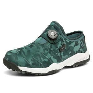 Chaussures de golf pour hommes, imprimées camouflage, avec fermeture à bouton rotatif, à enfiler, chaussures décontractées pour sports de plein air sur herbe - Product Image 1