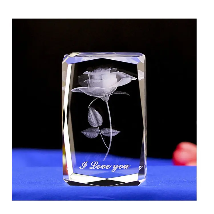 Cut 3d Laser Crystal Cube Angel Etched Glass Laser Rose Model Cube Crystal Craft Ornament