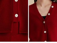 Cardigan en cachemire 100% pour femmes, col en V, pull en tricot épais rouge