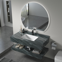 Meuble de salle de bain mural en céramique avec lavabo en ardoise, design moderne personnalisé à double couche, avec miroir, étanche