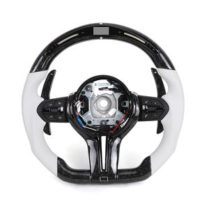 Volant de voiture LED en fibre de carbone <span class=keywords><strong>M</strong></span> Sport en cuir blanc personnalisé pour <span class=keywords><strong>BMW</strong></span> F10 F20 F22 F30 F80 F82 F87 X5 F15 X5M F95 X6M E93 - Product Image 1
