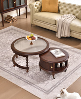 Table basse convertible de style antique français, en bois massif, luxe léger, rétro, salon, table basse ronde modulaire