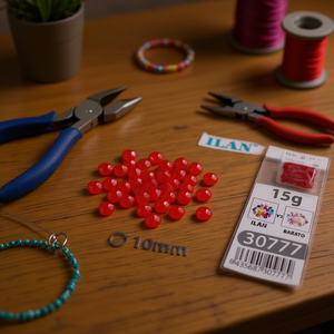 Ilan Abalorios Perline rotonde sfaccettate rosse da 10 mm 15 g per la creazione di gioielli - Product Image 3