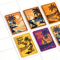 Patch brodé vintage Coucher de soleil sur la plage avec palmiers, thermocollant ou à coudre, idéal pour vestes, chapeaux, sacs