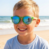 Evergreen Model Girly and Boyish Kids Gafas de sol con UV400, patillas ligeras de madera de bambú para salidas familiares