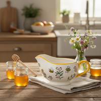 Plateau à café en céramique peint à la main de 7,5 pouces, motif abeille multicolore, écologique, compatible micro-ondes, design moderne, motif personnalisé