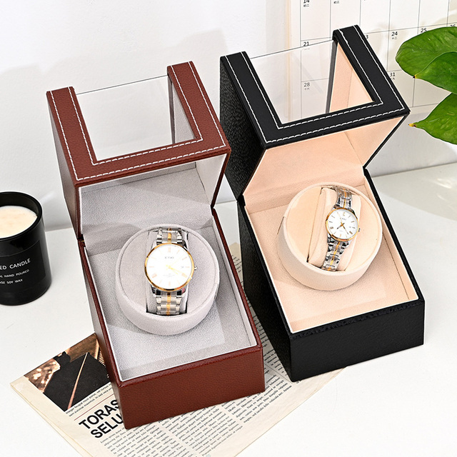 Jewelry Rotation Modes Ultra-Quiet Motor Leather Automatic Watch Winder Box With Built-in LED Light for Double Watchwinder