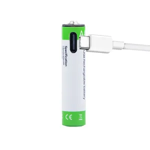 库存1.5V AAA可充电电池600mWh可充电C型USB锂离子电池，带2合1充电电缆