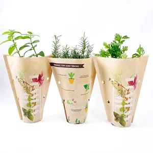 Kustom Biodegradable bunga segar dalam pot, rempah, hidup selada kertas Kraft lengan belakang atau terbuka bawah Kemasan coklat