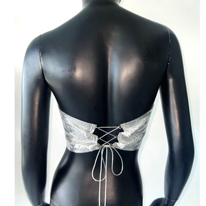 Y2K Girls Music Festival Big Eye Metal Mesh <span class=keywords><strong>Bandeau</strong></span> Top Mujeres Silver Back Lace Up Strapless Chainmail Top - Product Image 6