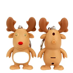 新奇3D卡通驯鹿麋鹿驼鹿发光二极管手电筒钥匙扣促销圣诞礼品汽车包魅力