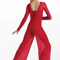 Robe de danse lyrique classique pour femme, en maille extensible douce, pour performance scénique, avec manches longues, design de danse lyrique
