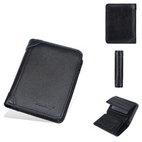 Dompet Pria Baellerry Desainer Portomonee Retro Trifold Kulit PU Tempat Kartu Dompet Mewah Tipis dengan Kantong Koin