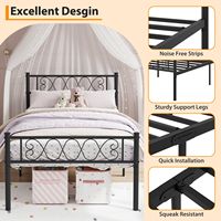 Cadre de lit double en métal noir avec tête de lit et pieds en fer, robuste, avec rangement, sans matelas, 1,5m 1,8m 2m, cadre de lit double pour la maison T07